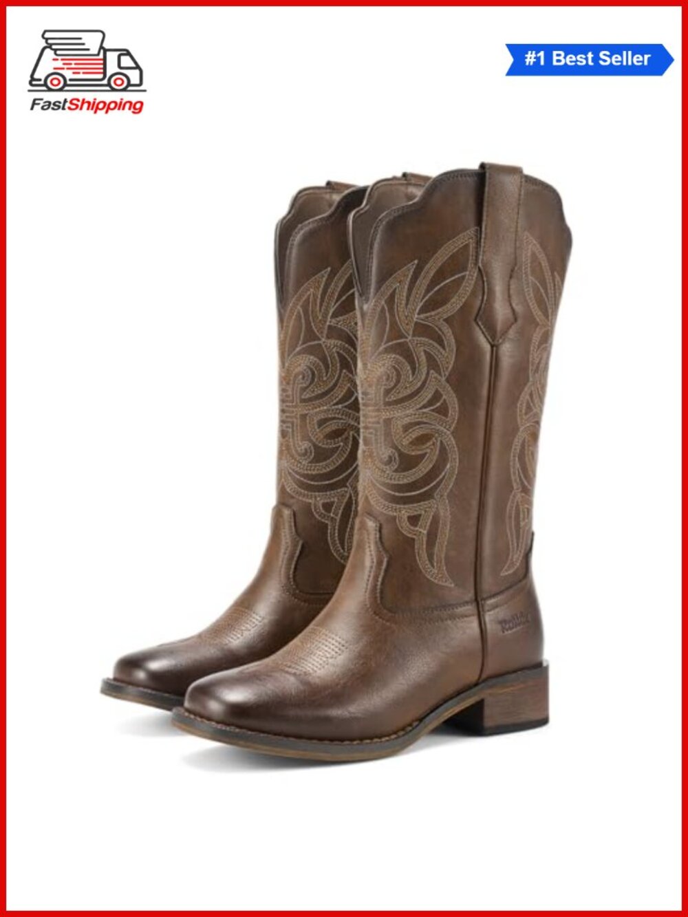 ✨ Rollda Western Cowgirl Boots Square Toe Mid Calf Pull On Women